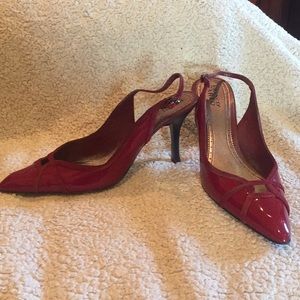 Sling back patent red heels